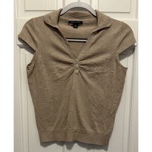 Banana Republic Tan Short Sleeve Sweater S Button Front Collared Knit Top